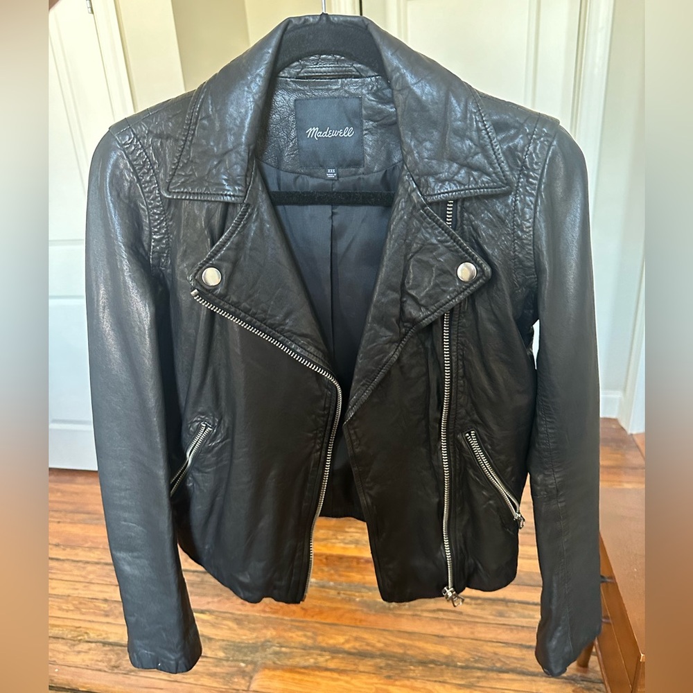 Madewell - The Washed Leather Motorcycle Jacket - Black XXS